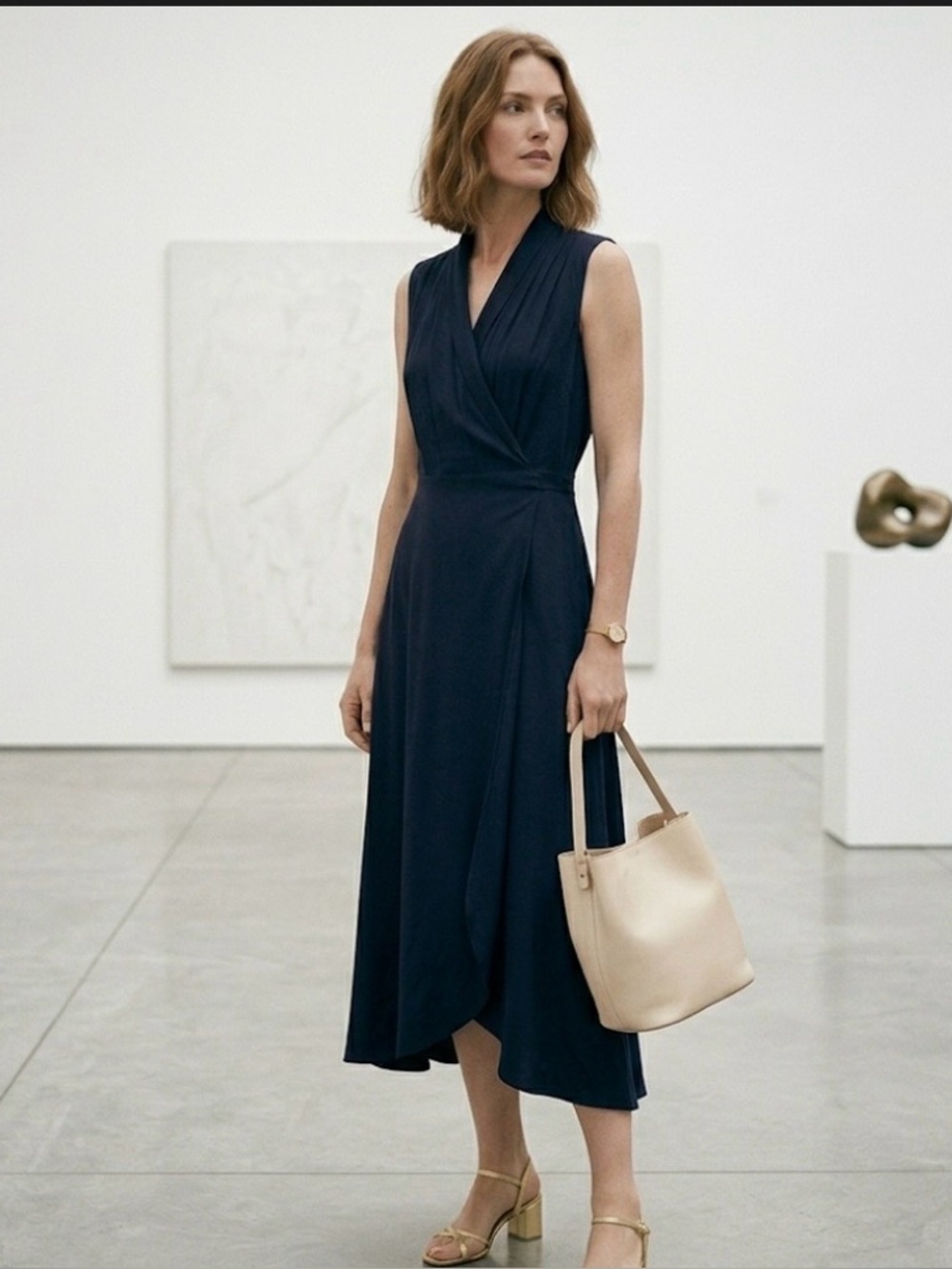 Equipment Katherine True Wrap Sleeveless Midi Dress Navy Blue Career Wear 4